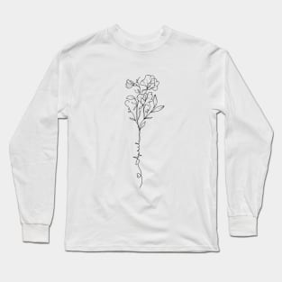 Minimalist Line Art  Sweet Pea April Birth Flower Long Sleeve T-Shirt